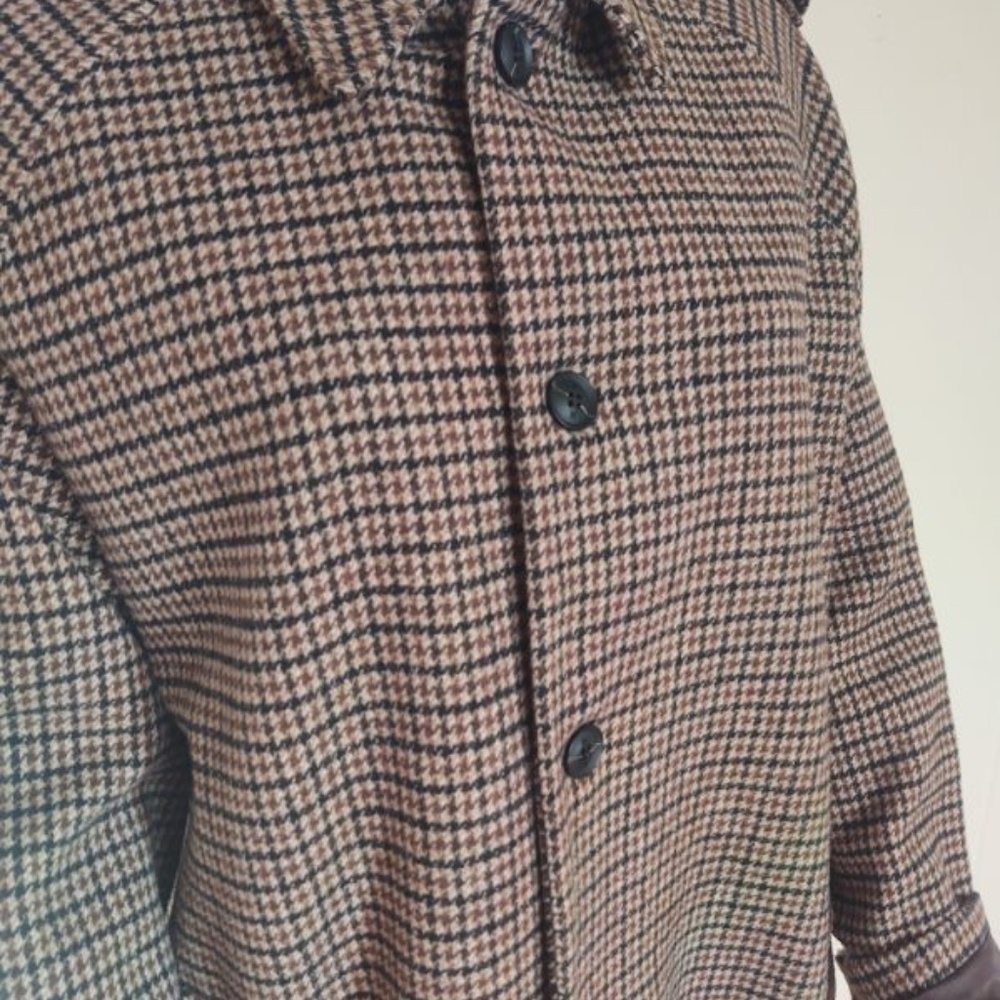NWOT Banana Republic Large Wool Blend Raglan Coat Layer Epaulettes Brown Multi - Picture 5 of 10